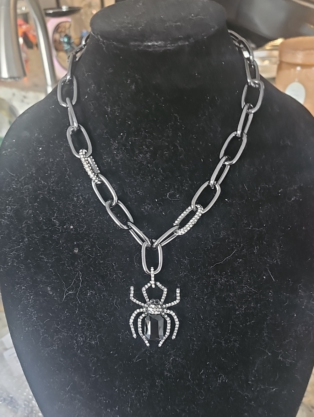 Betsey Johnson Black Crystal Spider Pendant Necklace - Picture 1 of 5